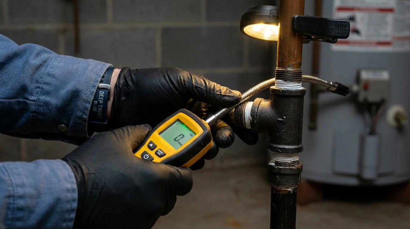 Gas leak detection with electronic sniffer by Johns Plumbing LLC in Randolph