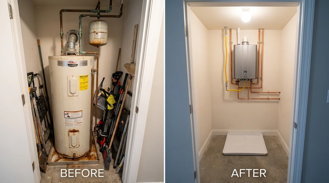 Tank water heater versus wall-mounted tankless unit comparison for Randolph, WI homeowners