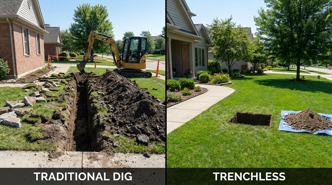 Trenchless sewer repair with minimal yard damage versus traditional excavation in Randolph, WI